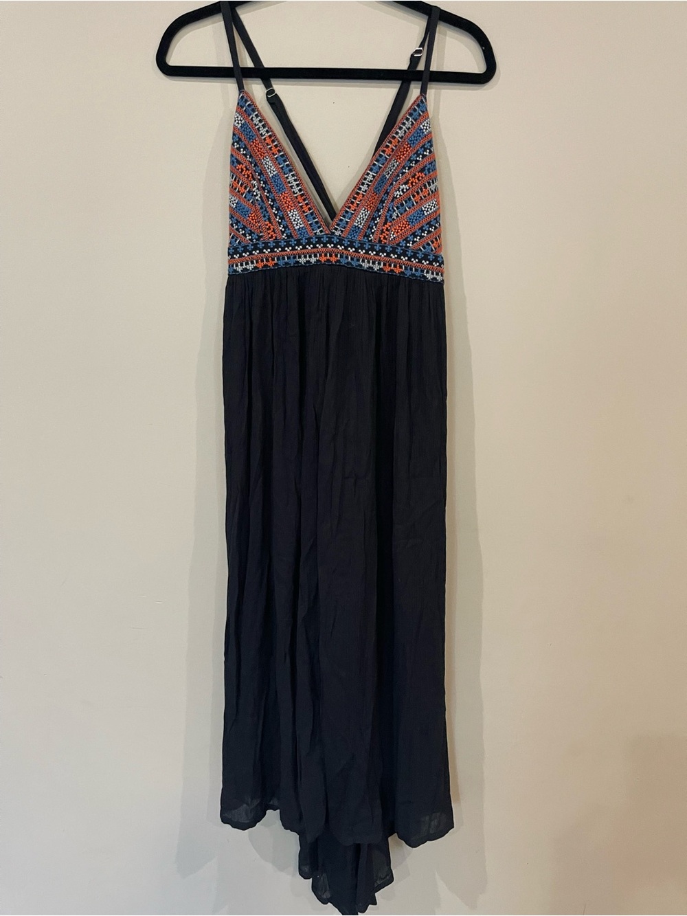 Solitaire Swim Black Maxi Dress with Embroidered V-Neck